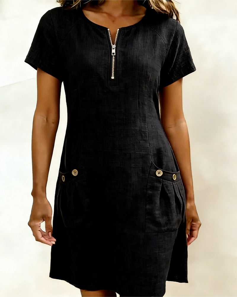 Azahar | Casual cotton dress with zipper and pockets