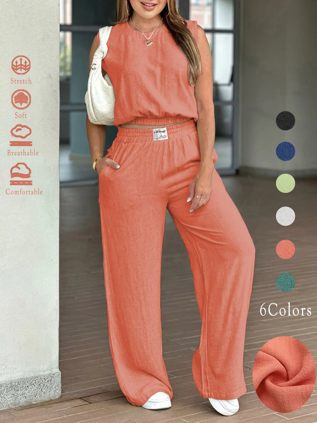 Linen two-piece set - orange