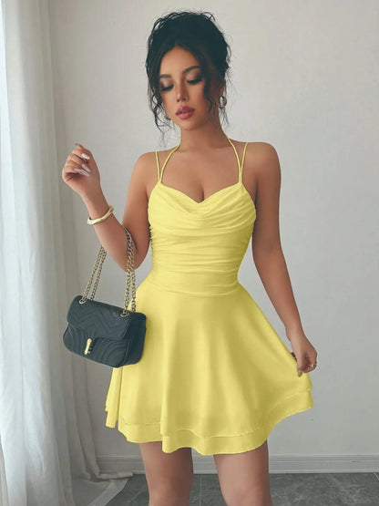 Ruched backless dress - yellow