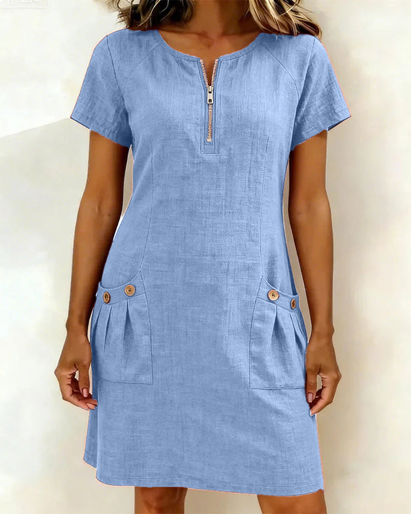 Azahar | Casual cotton dress with zipper and pockets