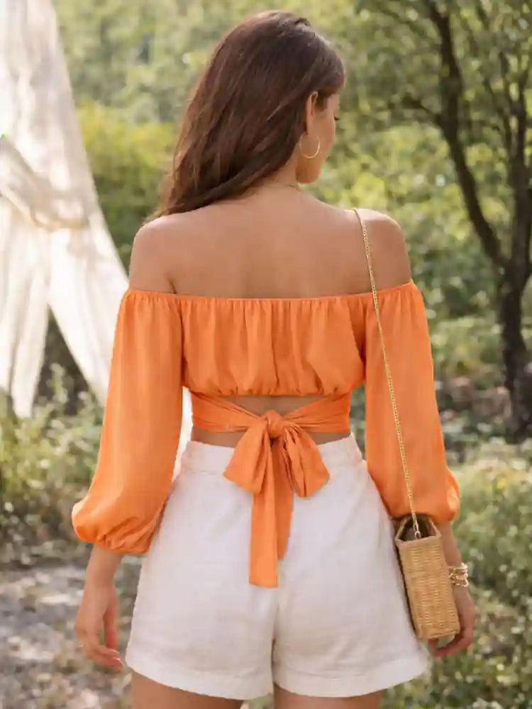Elowira Bardot Boho Crop Top