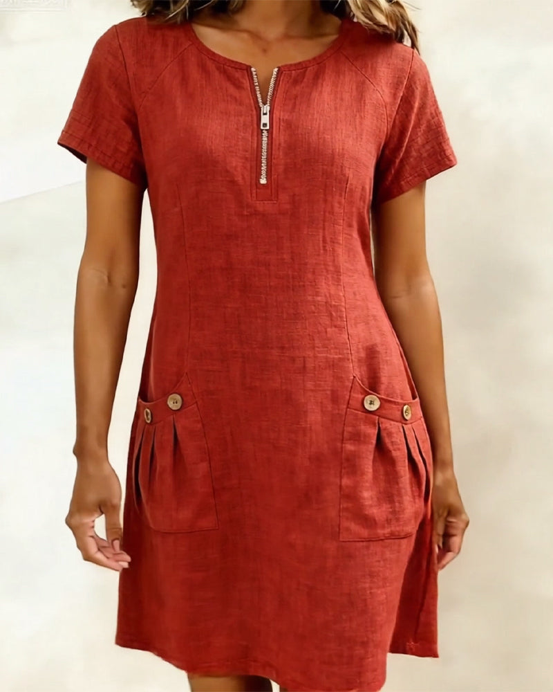 Azahar | Casual cotton dress with zipper and pockets