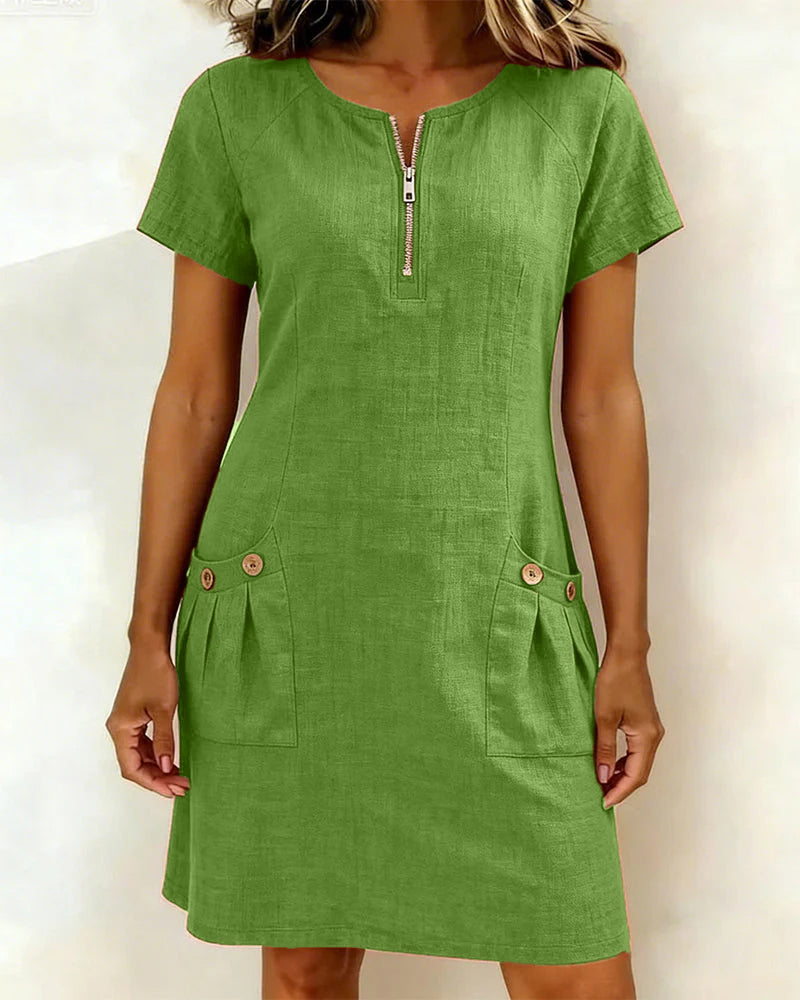 Azahar | Casual cotton dress with zipper and pockets