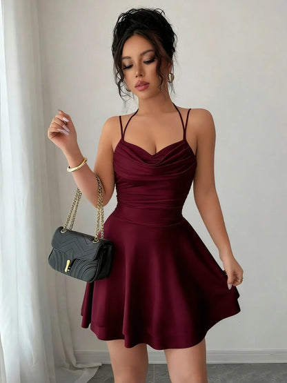 Ruched backless dress - burgundy