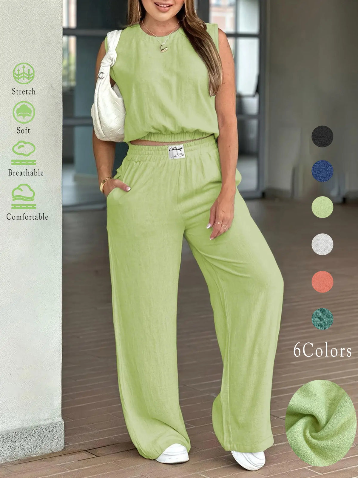 Linen two-piece set - green