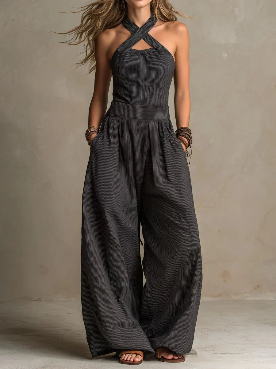 Bianca | Elegant Jumpsuit made of Linen and Cotton with Cross Neckline