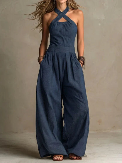 Bianca | Elegant Jumpsuit made of Linen and Cotton with Cross Neckline